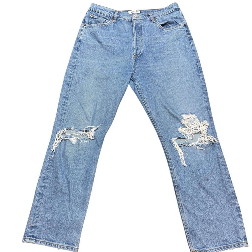 Agolde High Rise Distressed Light Blue Jeans